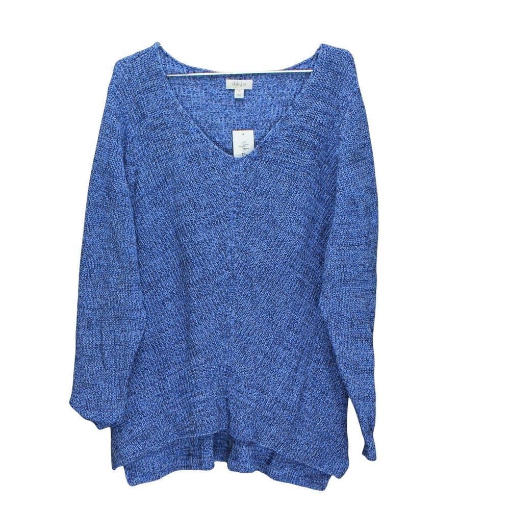 Style Co Plus Size V-Neck Cotton Sweater Palace Blue 1X
